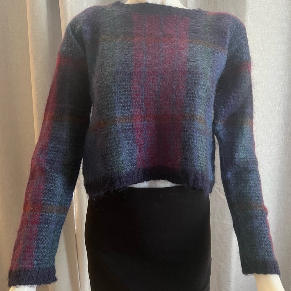 Vintage Multicolour Plaid Mohair Paul Harris Design Size Sm Sweater Jewel Tones